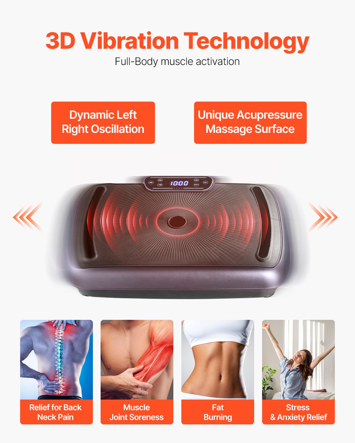 Vibration Plate Exercise Machine | Full Body Fitness Platform with Resistance Bands | Black