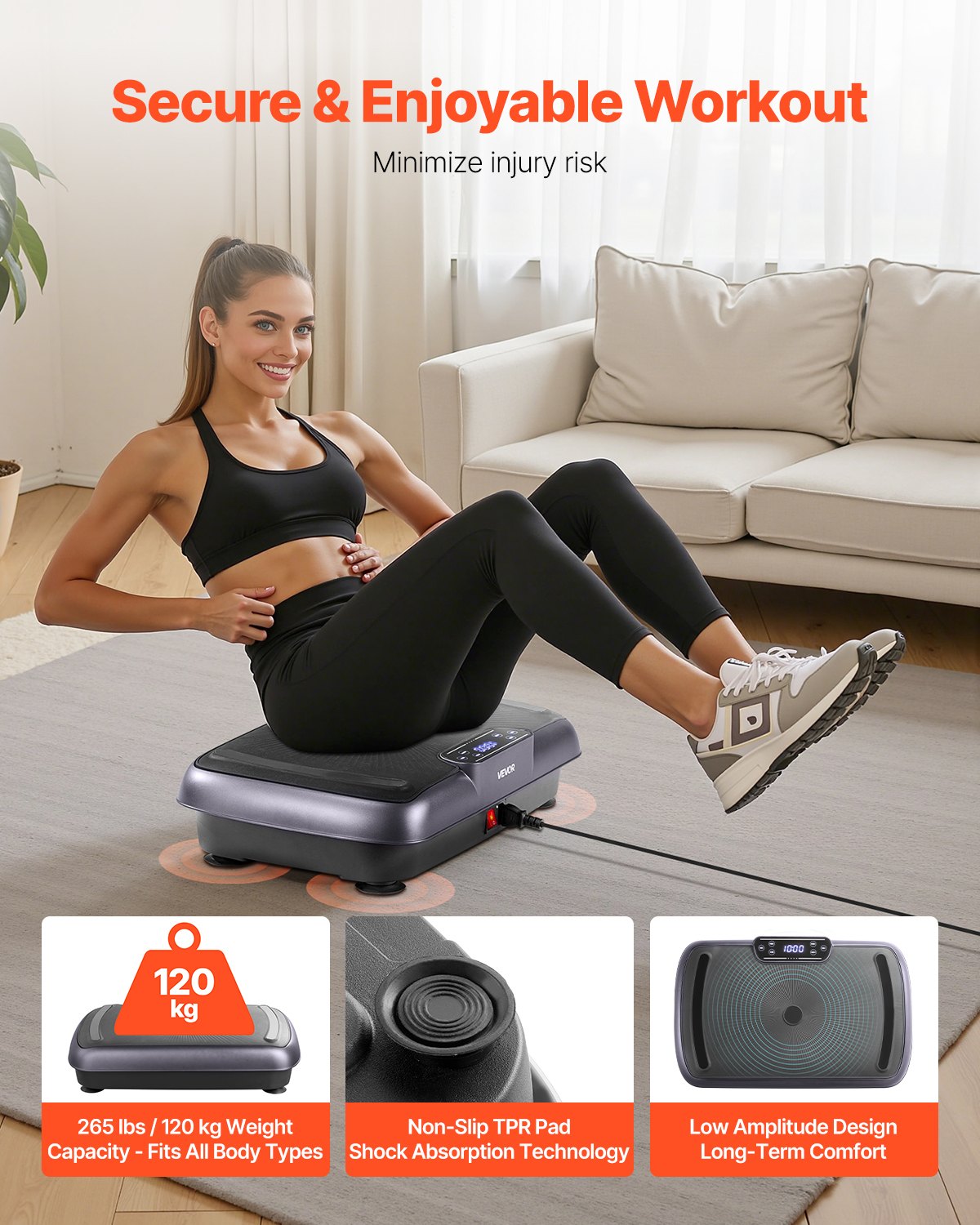 Vibration Plate Exercise Machine | Full Body Fitness Platform with Resistance Bands | Black