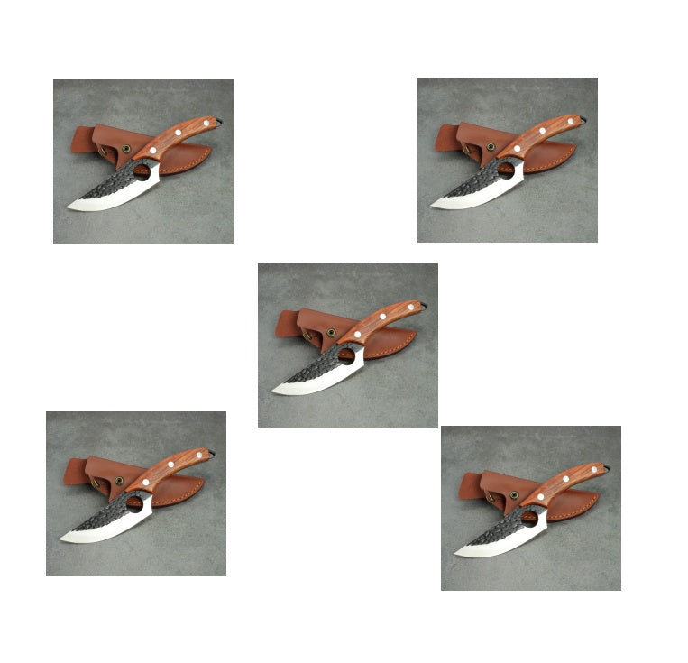 Hand-Forged Boning Knife Set | High-Carbon Steel Kitchen Knife with Leather Case