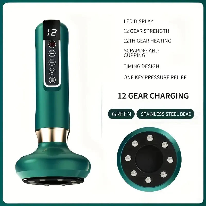 12-Level Electric Vacuum Cupping & Gua Sha Body Massager | Rechargeable Cordless Scraping Device