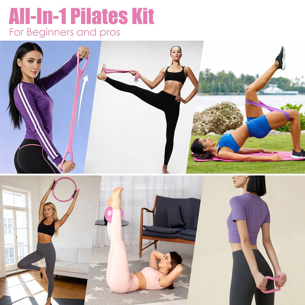14-Piece Pilates Kit for Women | Yoga Ball, Resistance Bands, Arm Stretcher & More