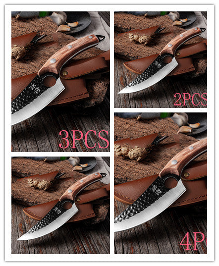 Hand-Forged Boning Knife Set | High-Carbon Steel Kitchen Knife with Leather Case