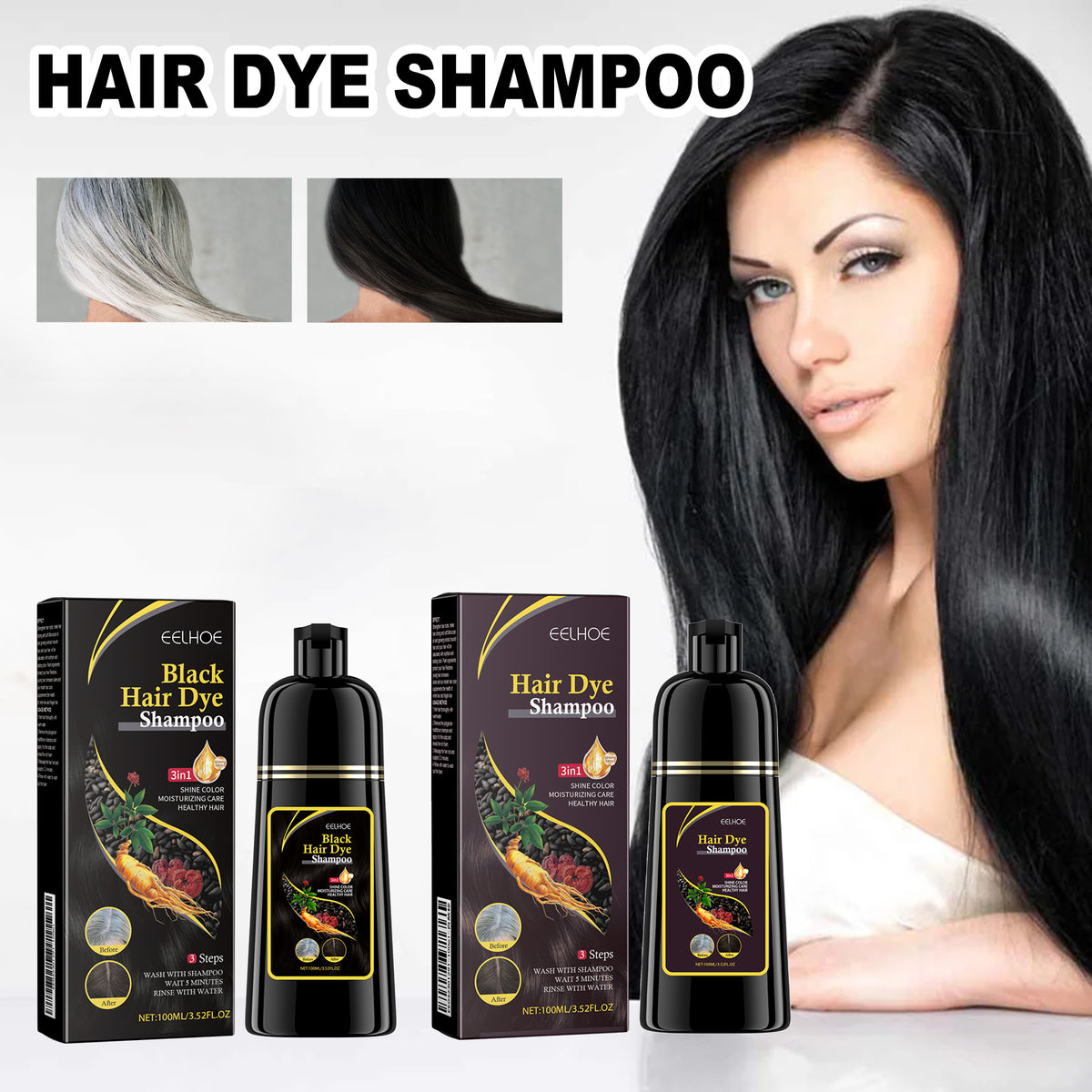 EELHOE Black Hair Shampoo Polygonum Multiflorum Essence Moisturizin...