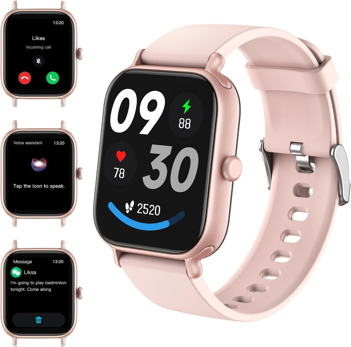 2.0 Inch HD Fashion Smartwatch with Bluetooth Calling | IP68 Waterproof Fitness Tracker Pink