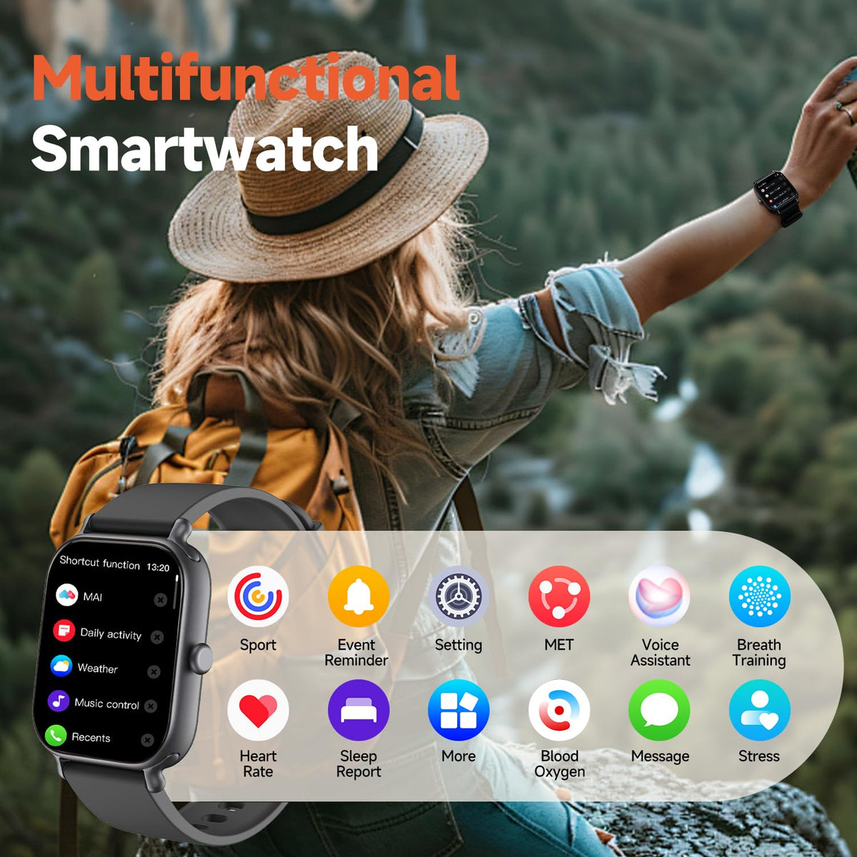 2.0 Inch HD Fashion Smartwatch with Bluetooth Calling | IP68 Waterproof Fitness Tracker Pink