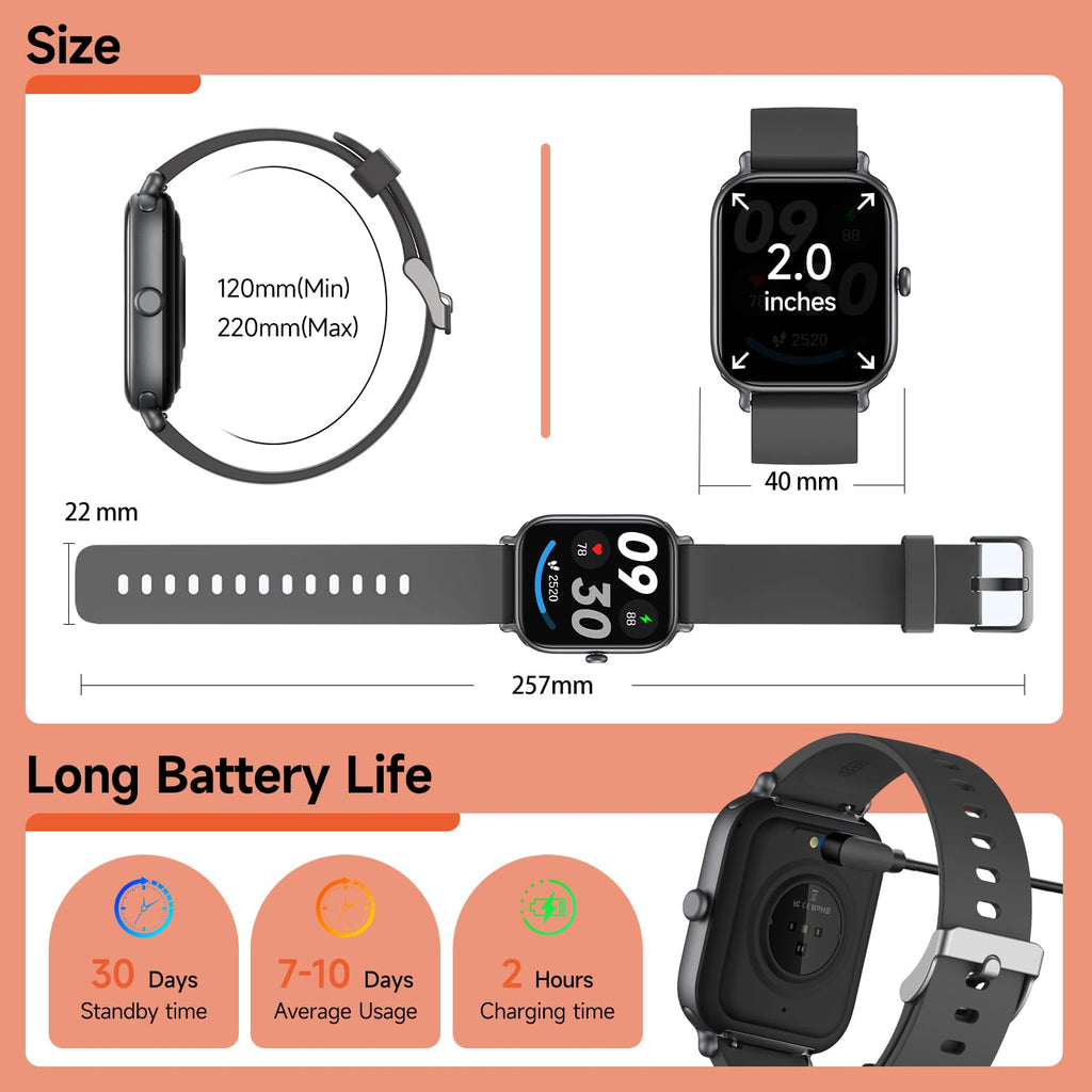 2.0 Inch HD Fashion Smartwatch with Bluetooth Calling | IP68 Waterproof Fitness Tracker Pink