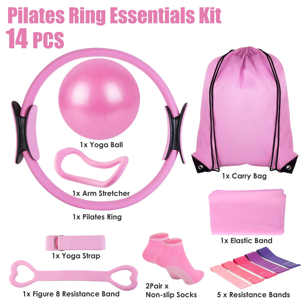 14-Piece Pilates Kit for Women | Yoga Ball, Resistance Bands, Arm Stretcher & More
