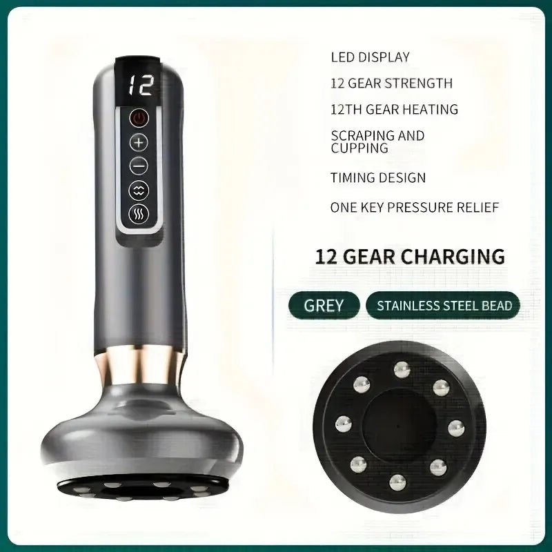 12-Level Electric Vacuum Cupping & Gua Sha Body Massager | Rechargeable Cordless Scraping Device