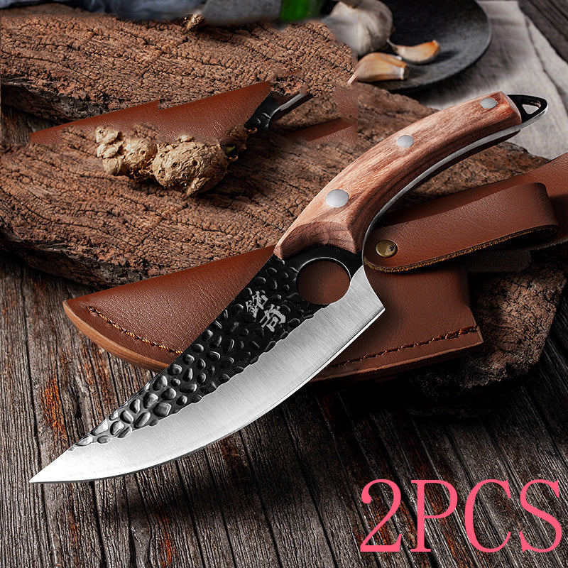 Hand-Forged Boning Knife Set | High-Carbon Steel Kitchen Knife with Leather Case