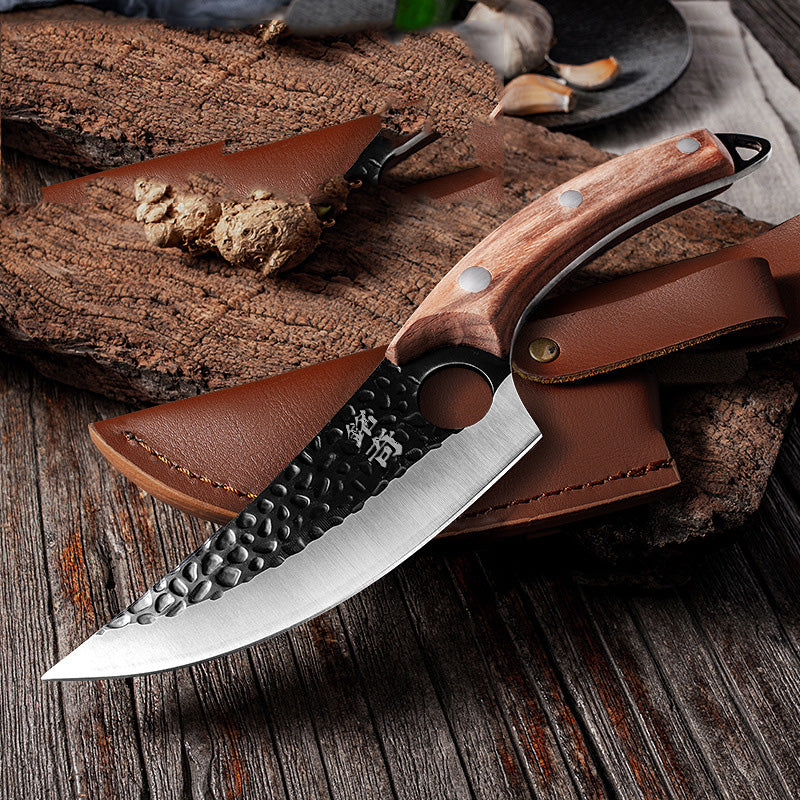 Hand-Forged Boning Knife Set | High-Carbon Steel Kitchen Knife with Leather Case