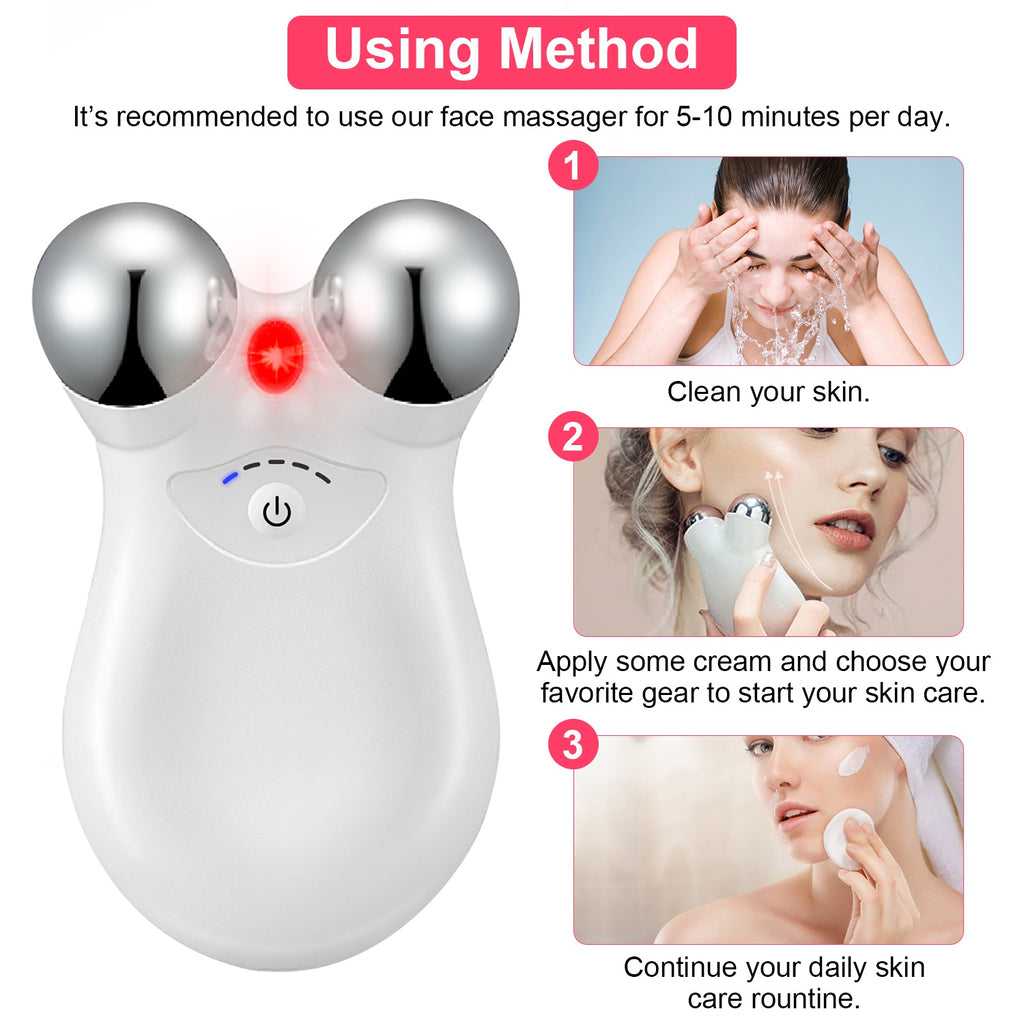 Rechargeable Micro-Current Face & Neck Roller Massager | 5-Gear Skin Tightening & Lifting Device