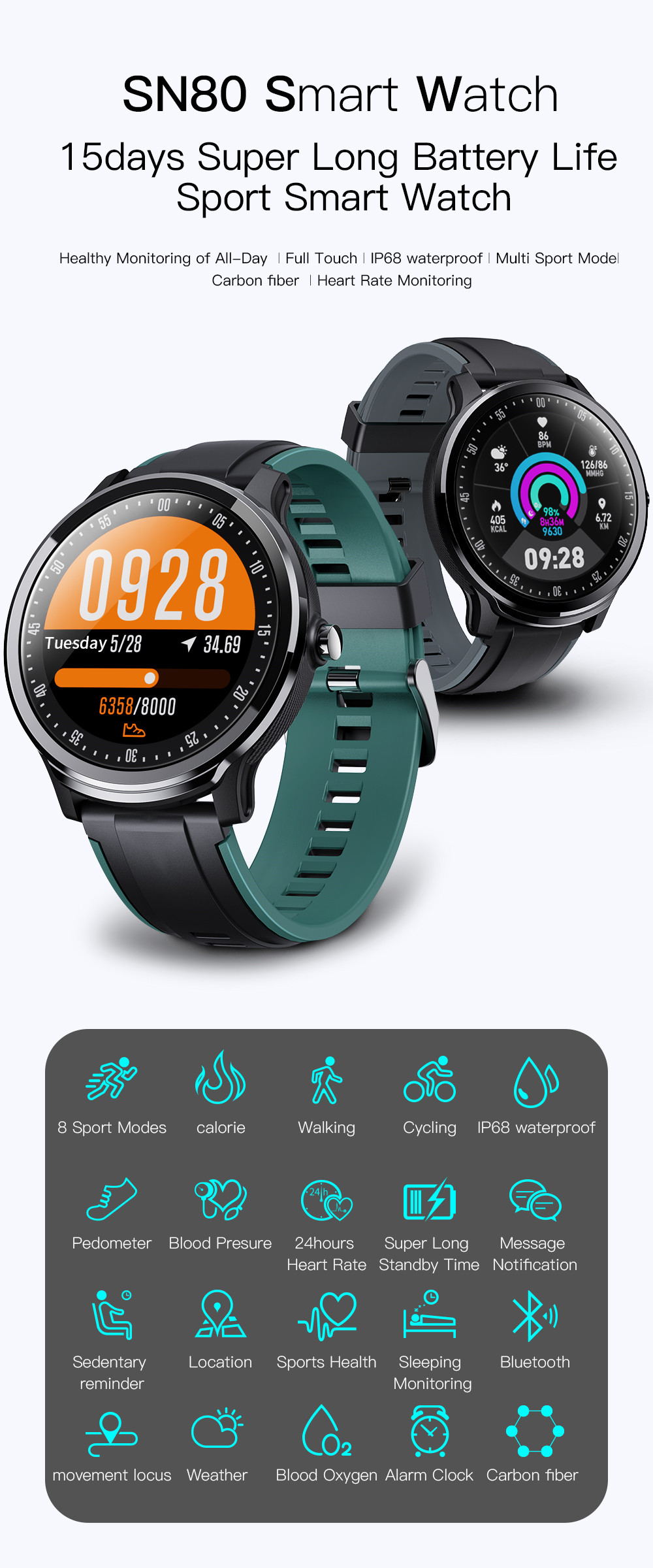 SN80 Smart Watch | Fitness Tracker with Health Monitoring