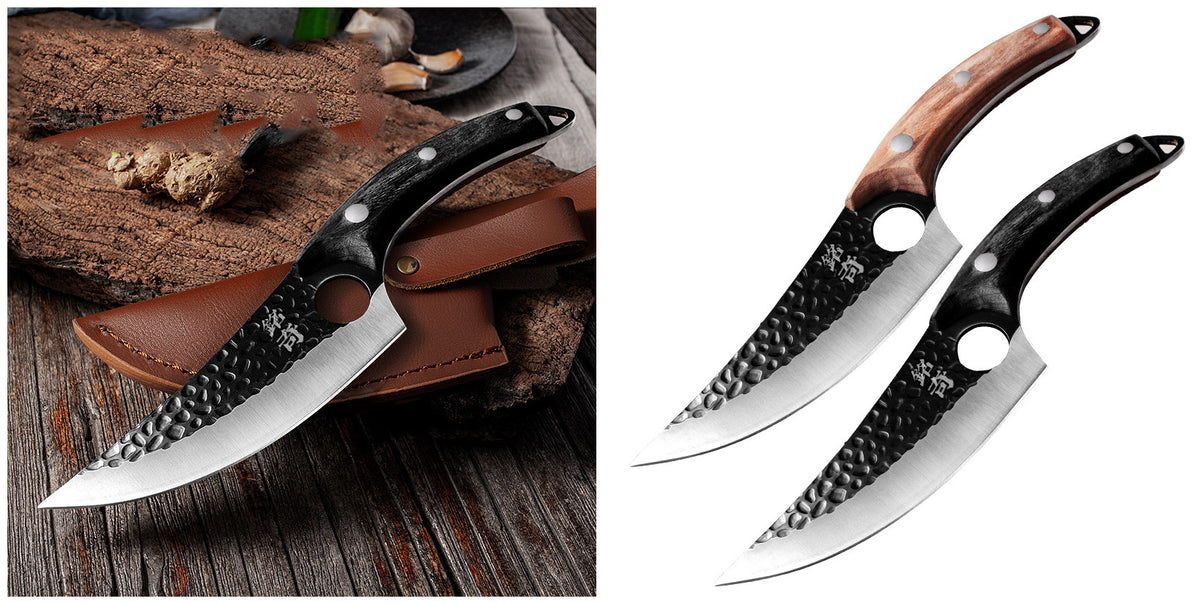 Hand-Forged Boning Knife Set | High-Carbon Steel Kitchen Knife with Leather Case