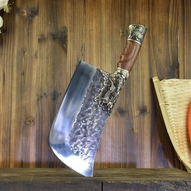 Hand-Forged Chef Cleaver Knife | Dual-Use Bone Chopping & Kitchen Knife