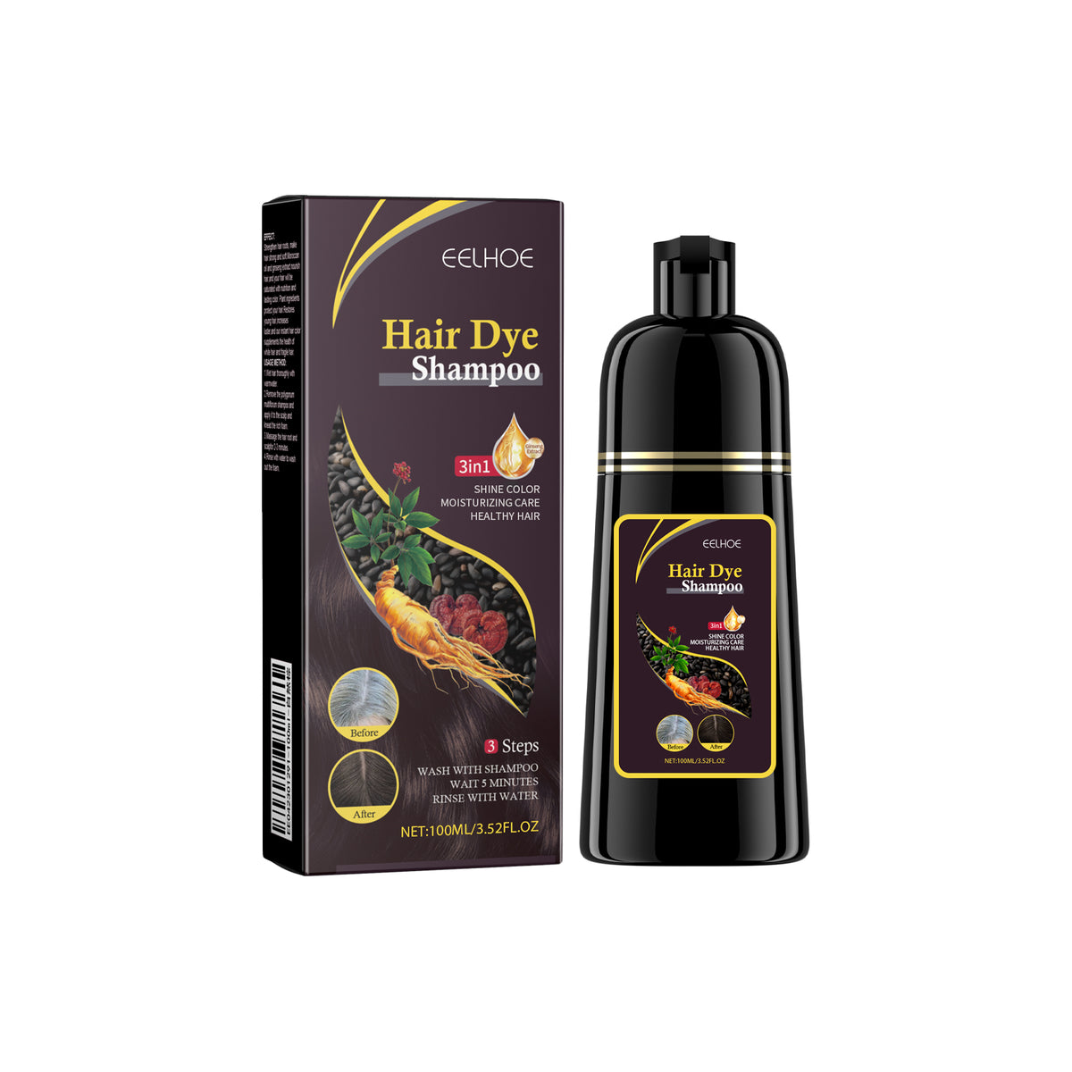 EELHOE Black Hair Shampoo Polygonum Multiflorum Essence Moisturizin...