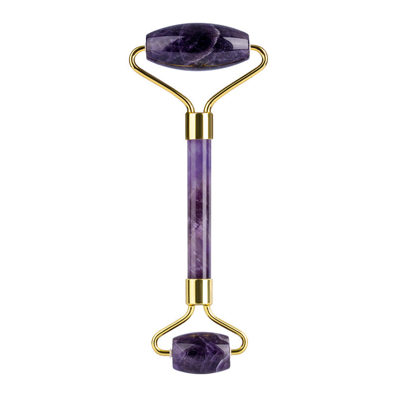 Amethyst Roller & Heart-Shaped Gua Sha Massager Set | Crystal Face Massage Tools
