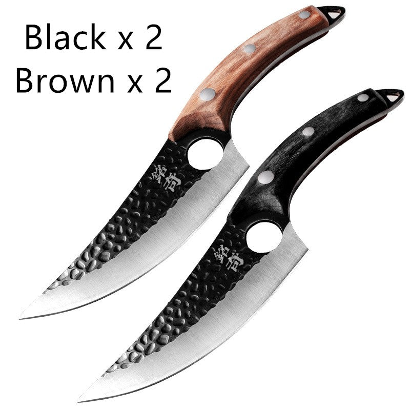 Hand-Forged Boning Knife Set | High-Carbon Steel Kitchen Knife with Leather Case