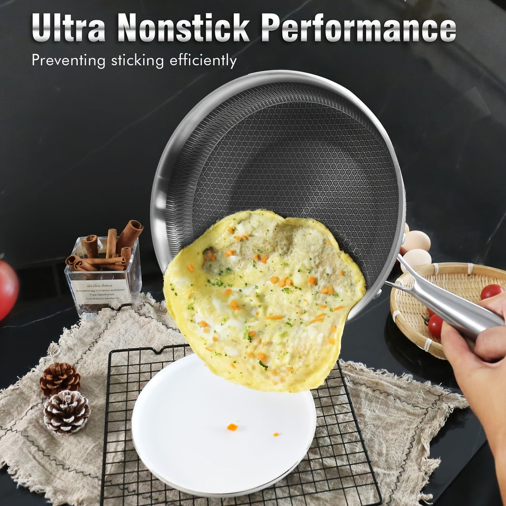 Honeycomb Non-Stick Frying Pan | Stainless Steel Skillet for Steak, Fish & Eggs