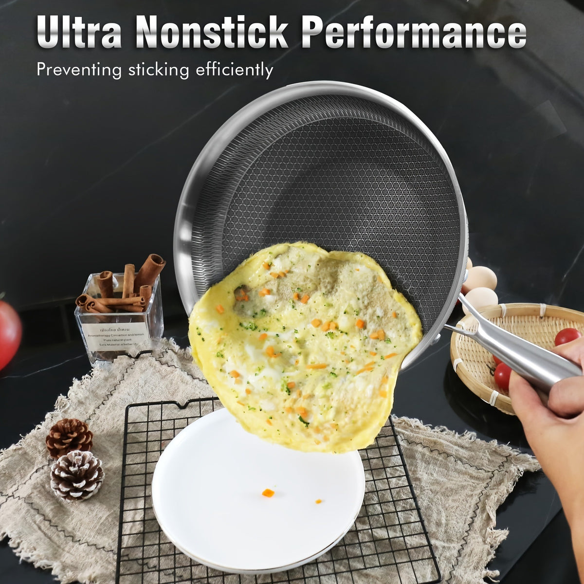 Honeycomb Non-Stick Frying Pan | Stainless Steel Skillet for Steak, Fish & Eggs