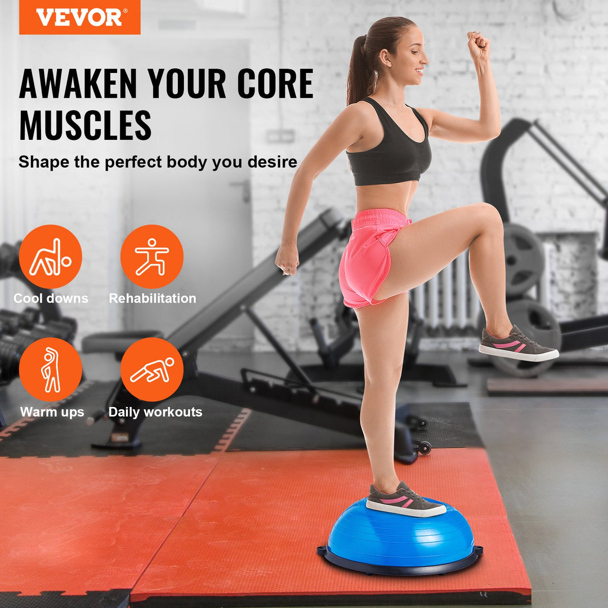 Half Exercise Ball Trainer, 23 Inch Balance Ball Trainer, 660lbs Capacity Stability Ball, Yoga Ball With Resistance Bands & Foot Pump, Strength Fitness Ball For Home Gym, Full Body Workout, Blue