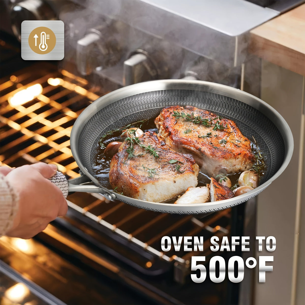Honeycomb Non-Stick Frying Pan | Stainless Steel Skillet for Steak, Fish & Eggs