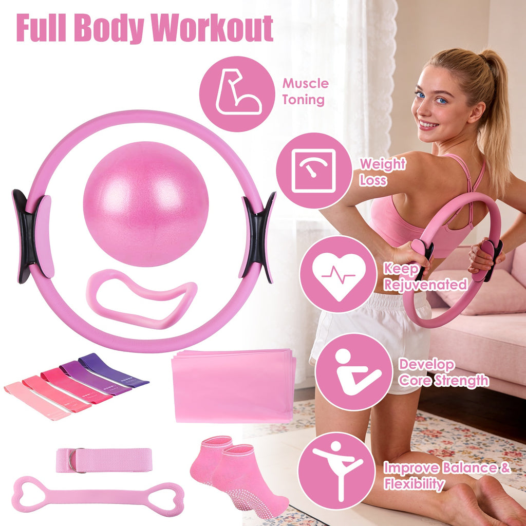 14-Piece Pilates Kit for Women | Yoga Ball, Resistance Bands, Arm Stretcher & More
