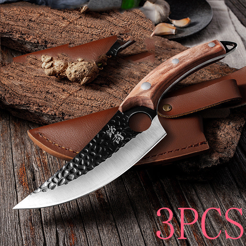 Hand-Forged Boning Knife Set | High-Carbon Steel Kitchen Knife with Leather Case