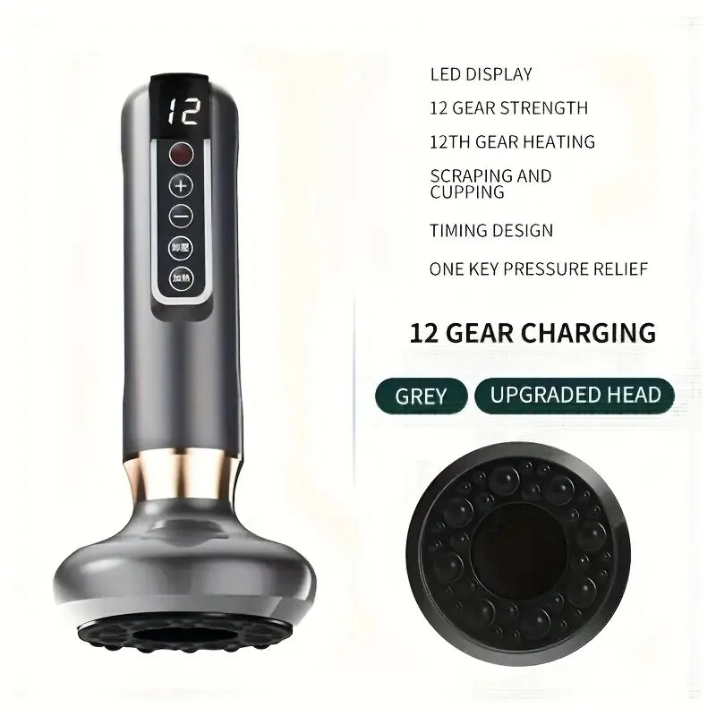 12-Level Electric Vacuum Cupping & Gua Sha Body Massager | Rechargeable Cordless Scraping Device