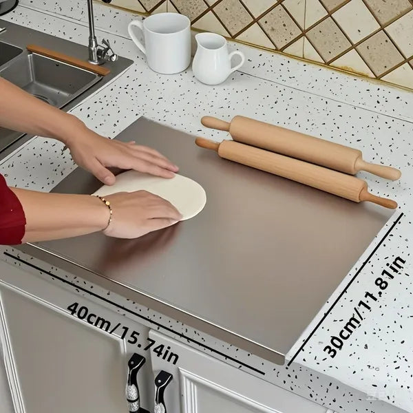 Large 304 Stainless Steel Cutting Board with Counter Lip & Non-Slip Pad, 40×50 cm