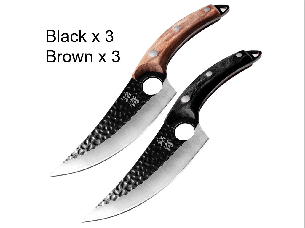 Hand-Forged Boning Knife Set | High-Carbon Steel Kitchen Knife with Leather Case