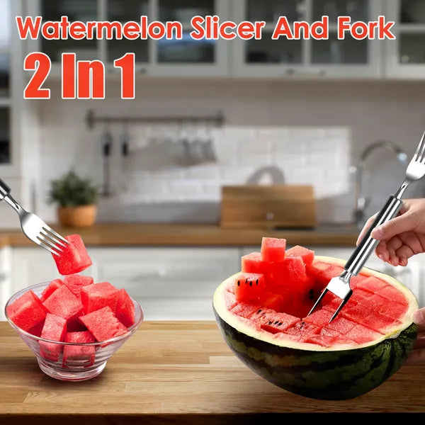 5-Piece Stainless Steel Watermelon Cutter & Slicer Set | Fruit Cutting Fork Knife