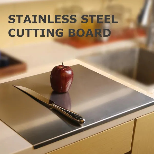 Large 304 Stainless Steel Cutting Board with Counter Lip & Non-Slip Pad, 40×50 cm