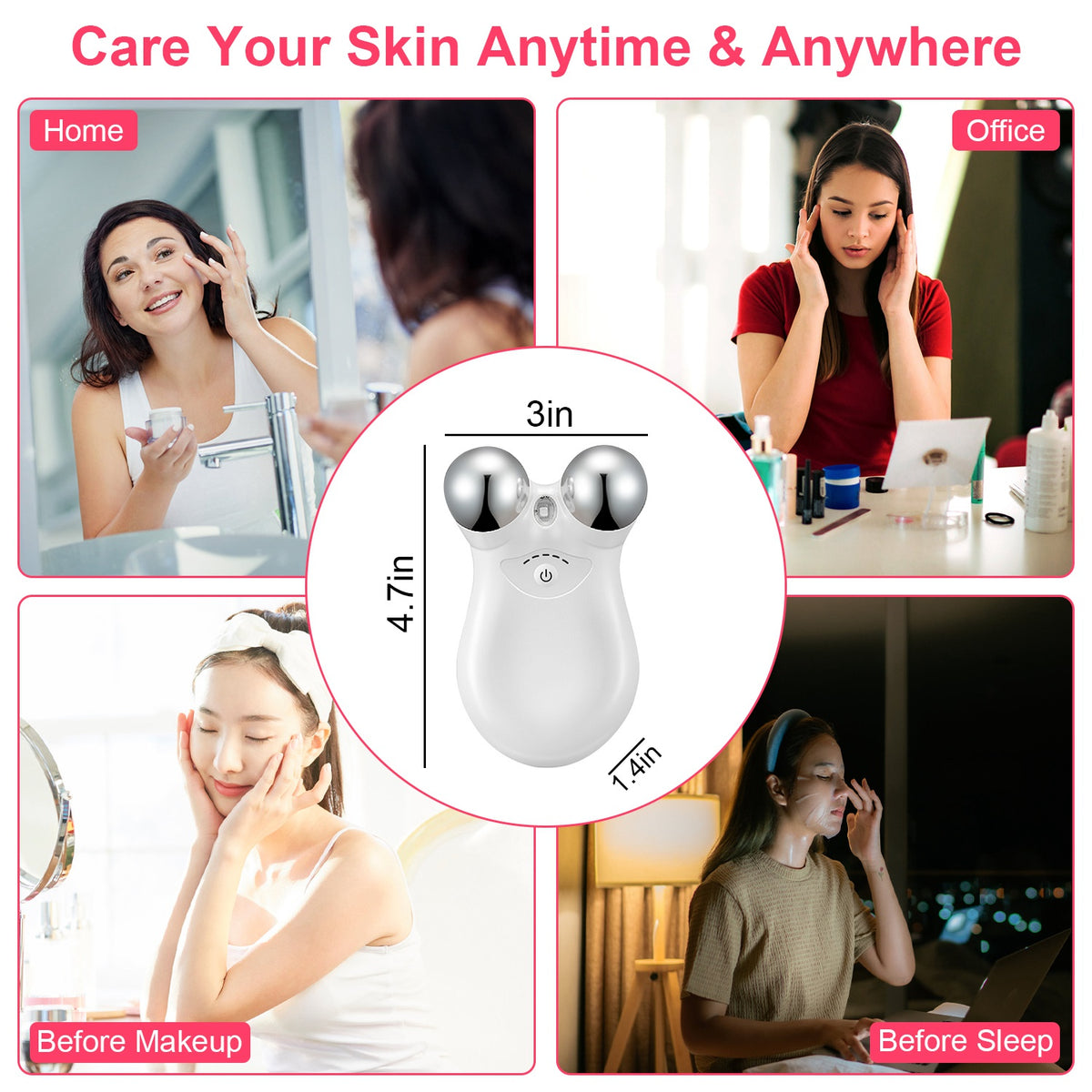 Rechargeable Micro-Current Face & Neck Roller Massager | 5-Gear Skin Tightening & Lifting Device