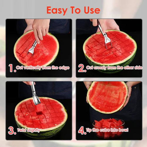 5-Piece Stainless Steel Watermelon Cutter & Slicer Set | Fruit Cutting Fork Knife