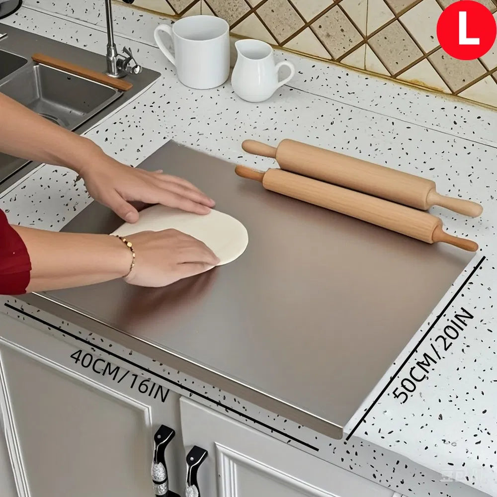Large 304 Stainless Steel Cutting Board with Counter Lip & Non-Slip Pad, 40×50 cm
