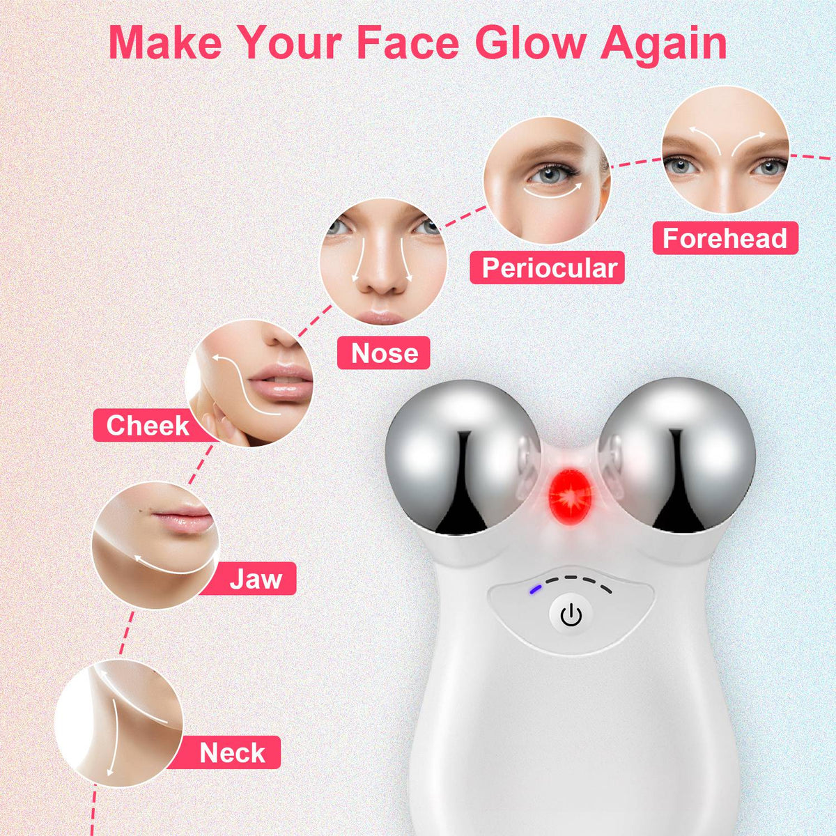 Rechargeable Micro-Current Face & Neck Roller Massager | 5-Gear Skin Tightening & Lifting Device