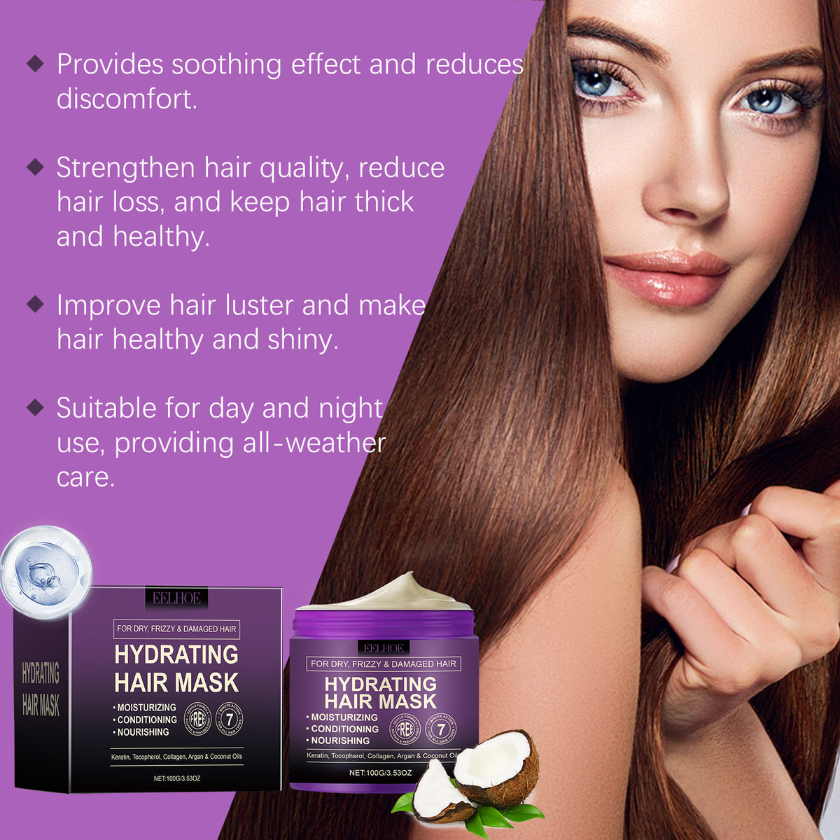 EELHOE Collagen Hair Mask Nourishing Moisturizing Repairing Hydrating Smooth And Voluminous Silky Essence Hair Mask
