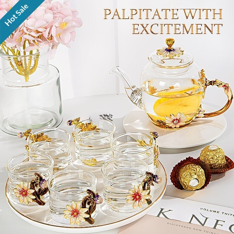Enamel & Glass Teacup Set | Elegant Tea Cups for Home & Office