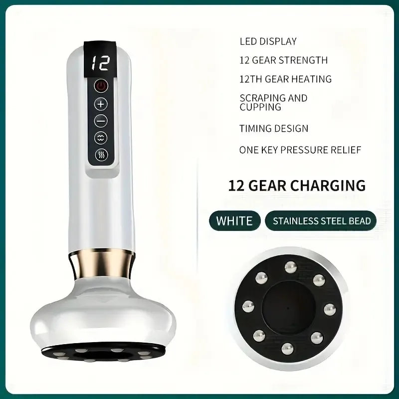12-Level Electric Vacuum Cupping & Gua Sha Body Massager | Rechargeable Cordless Scraping Device