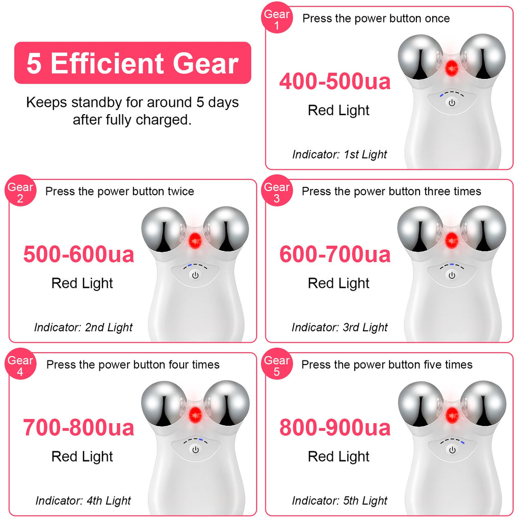 Rechargeable Micro-Current Face & Neck Roller Massager | 5-Gear Skin Tightening & Lifting Device