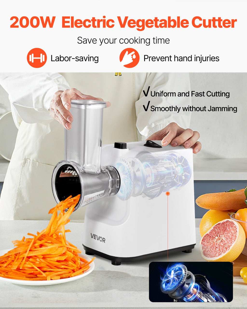 200W Electric Cheese Grater & Salad Maker | 5-Attachment Vegetable Slicer Shredder