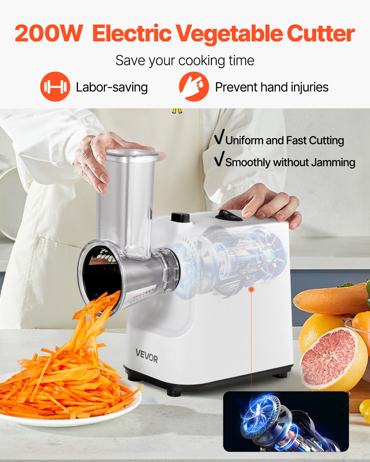 200W Electric Cheese Grater & Salad Maker | 5-Attachment Vegetable Slicer Shredder