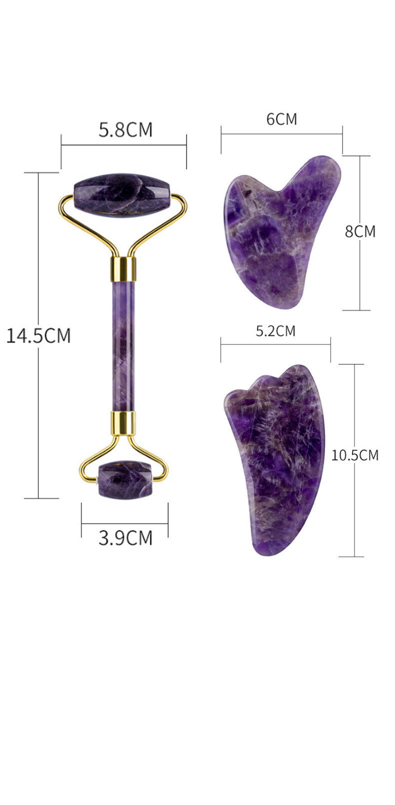 Amethyst Roller & Heart-Shaped Gua Sha Massager Set | Crystal Face Massage Tools