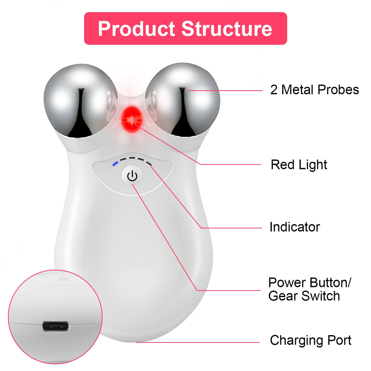Rechargeable Micro-Current Face & Neck Roller Massager | 5-Gear Skin Tightening & Lifting Device