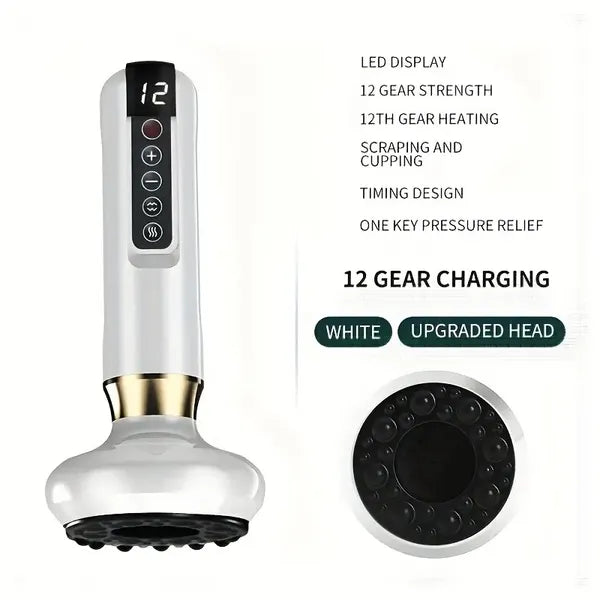 12-Level Electric Vacuum Cupping & Gua Sha Body Massager | Rechargeable Cordless Scraping Device