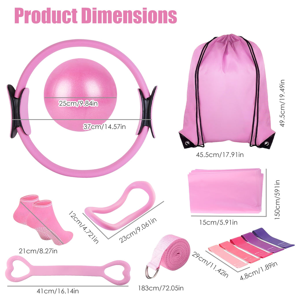14-Piece Pilates Kit for Women | Yoga Ball, Resistance Bands, Arm Stretcher & More