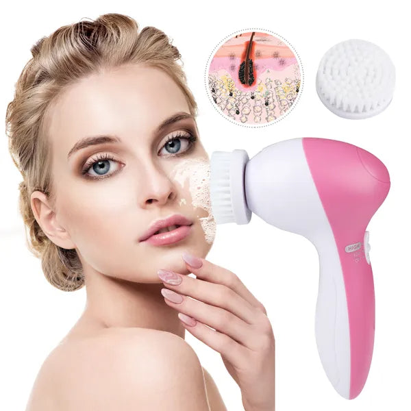 Waterproof Facial Cleansing Brush Face Spin Cleaning Brush Scrubber With 5 Brush Heads For Women
