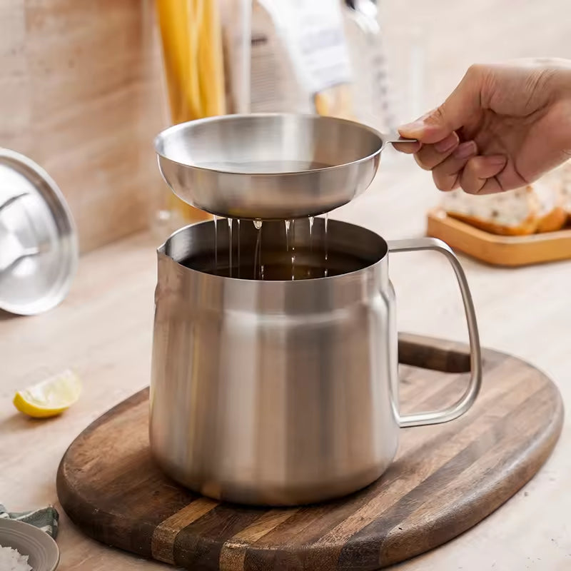 2L Stainless Steel Oil Filter Pot with Fine Mesh Strainer - Reusabl...