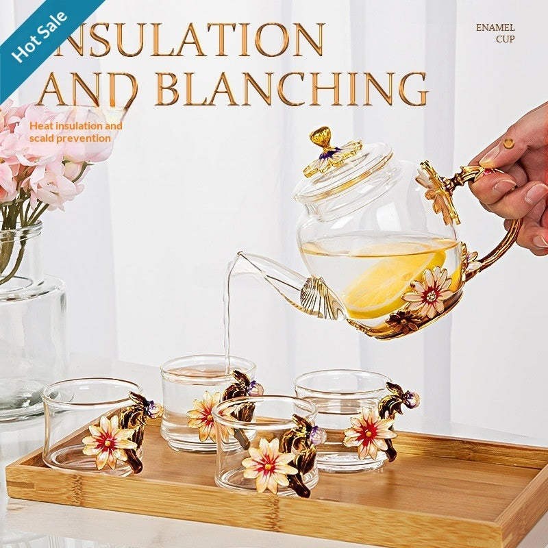 Enamel & Glass Teacup Set | Elegant Tea Cups for Home & Office