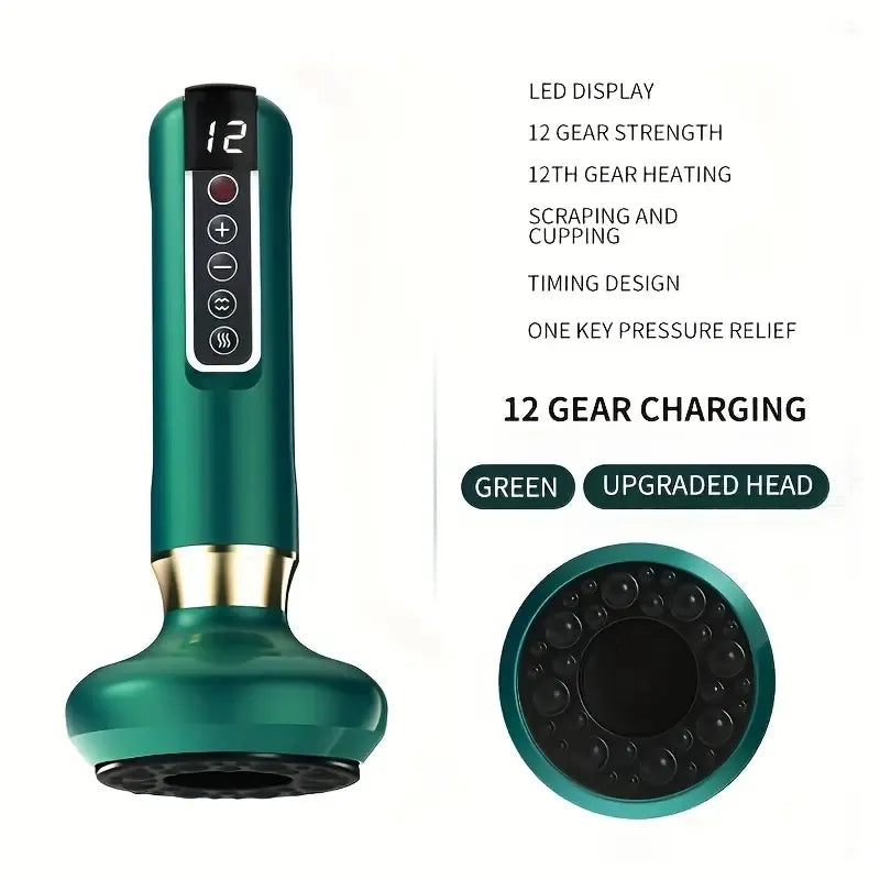 12-Level Electric Vacuum Cupping & Gua Sha Body Massager | Rechargeable Cordless Scraping Device